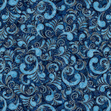 Fabric QT Blue Scrolls American Country by the Quarter Yard 31996-B