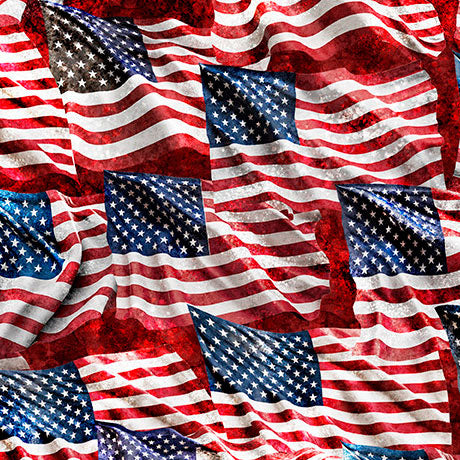 Fabric QT Brick Waving American Flag Stars Stripes & Steel by the Quarter Yard 31698-R