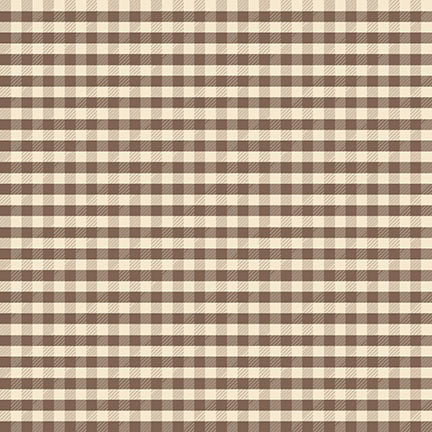 Fabric QT Brown Gingham Chickens in the Meadow by the Quarter Yard 31822-A