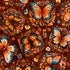 Butterfly and floral pattern on a brown background