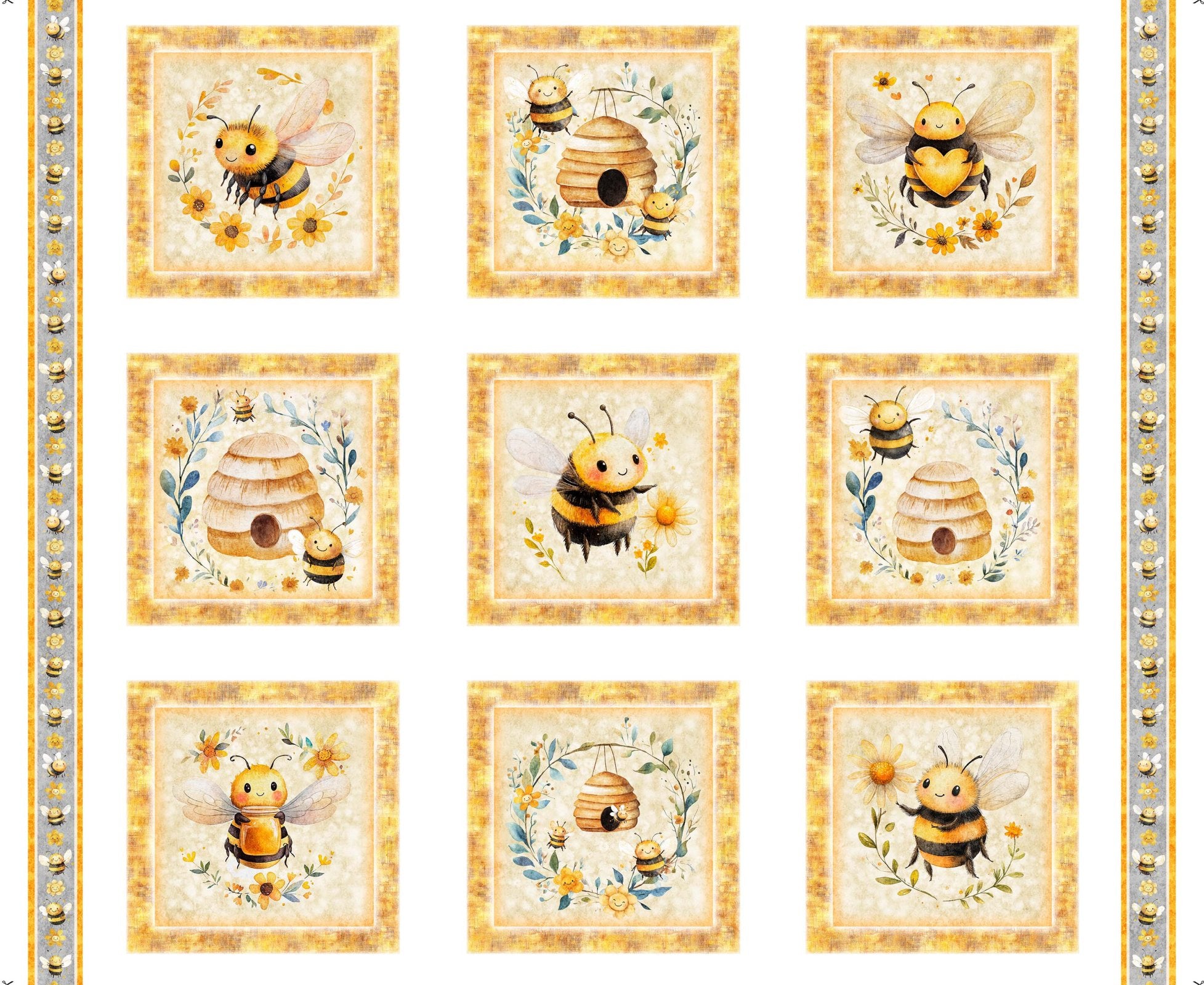 Fabric QT Buzz Buzz Buzz Bee Patches 36" Quilting Panel 31700-X