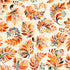 Decorative pattern of autumn leaves and swirls on a beige background