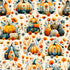 Pattern of pumpkins and gourds with floral elements on a beige background