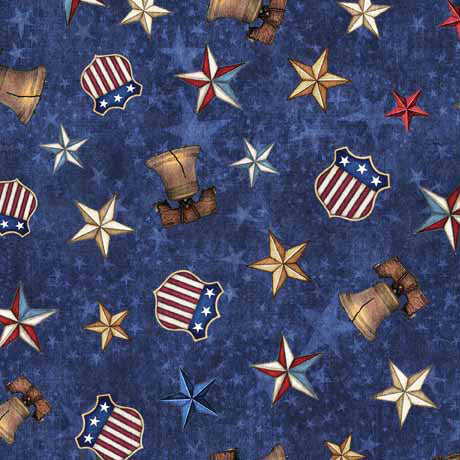 Fabric QT Dark Blue Liberty Bell and Stars American Spirit 108" Wide Back by the Quarter Yard 30130-W-WIDE