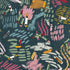 A colorful patterned surface featuring illustrated crayons scattered across abstract brushstroke shapes in pink, blue, yellow, green, and orange on a dark charcoal background.