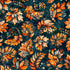 Pattern of autumn leaves and berries on a dark blue background