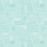 A repeating abstract pattern in pale mint green and white, featuring brushstroke lines, scribbles, dots, and small cloud-like shapes.