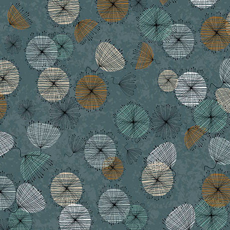 Fabric QT Dusty Teal Small Contempo Flowers in Linen Blend Wisps on the Wind by the Quarter Yard 31783-QLIN