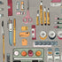 A flat-lay illustration of various school and art supplies on a textured gray background, including pink scissors, yellow pencils, a paintbrush, a pen, erasers, tape, and paint tubes.