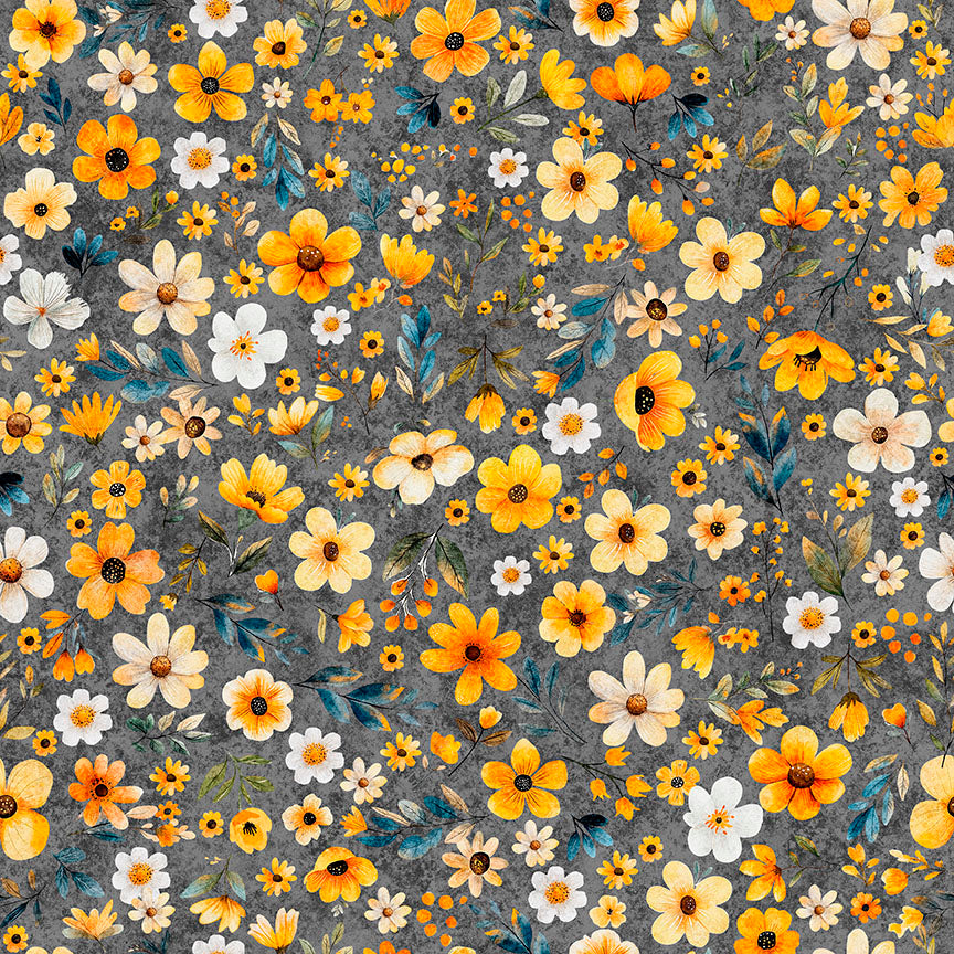 Fabric QT Gray Floral Buzz Buzz Buzz by the Quarter Yard 31704-K