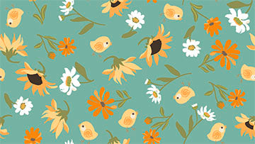 Fabric QT Jade Tossed Meadow Flowers Chickens in the Meadow by the Quarter Yard 31821-Q