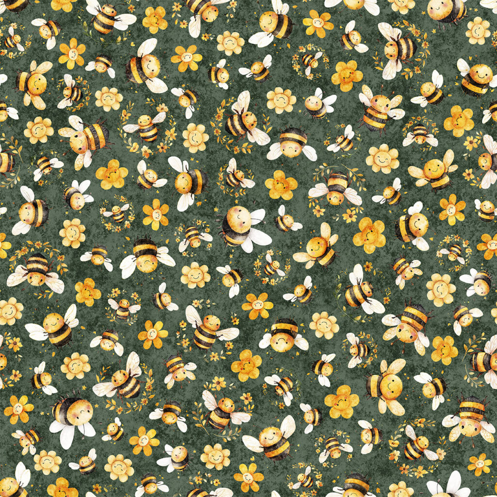 Fabric QT Juniper Bees & Floral Toss Buzz Buzz Buzz by the Quarter Yard 31703-F