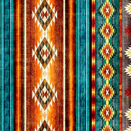 Colorful patterned fabric with geometric designs in various colors.