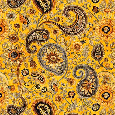 Fabric QT Mustard Sunflower Paisley Sunflower Serenade by the Quarter Yard 31806-O
