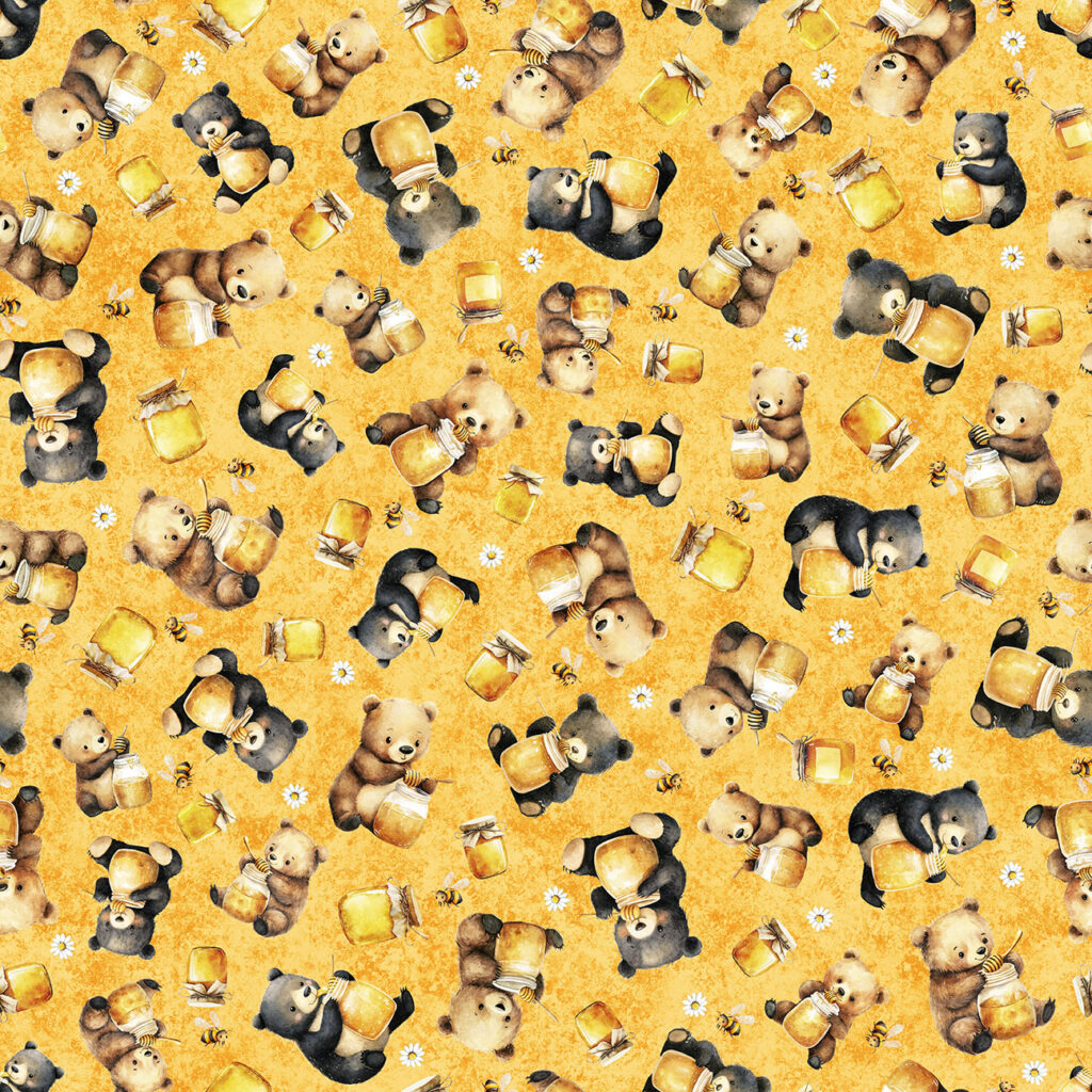 Fabric QT Orange Bears & Honey Buzz Buzz Buzz by the Quarter Yard 31702-O