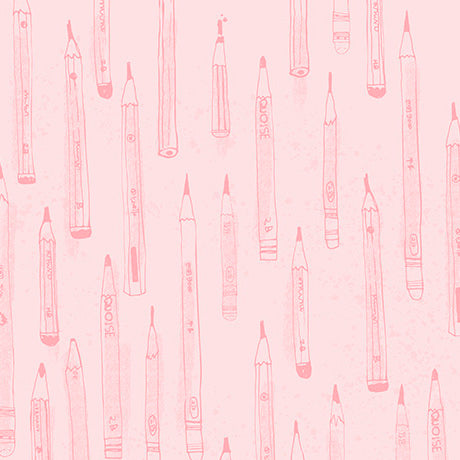 A repeating pattern of pink crayons drawn in a simple line-art style on a light pink background.