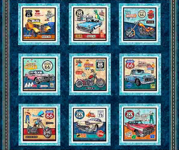 Fabric QT Route 66 Picture Patches Get Your Kicks 2026 by the Quarter Yard 31667-X