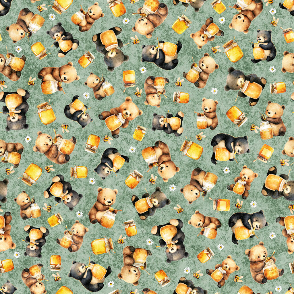 Fabric QT Sage Bears & Honey Buzz Buzz Buzz by the Quarter Yard 31702-H