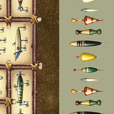 Collection of vintage fishing lures on a textured background