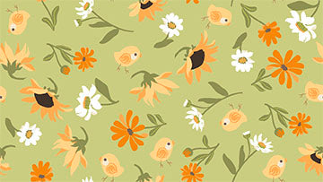 Fabric QT Sage Tossed Meadow Flowers Chickens in the Meadow by the Quarter Yard 31821-H
