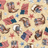 Pattern of cowboy boots, hats, and American flags on a beige background