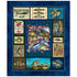 Fishing-themed collage with various fish illustrations and text on a blue background