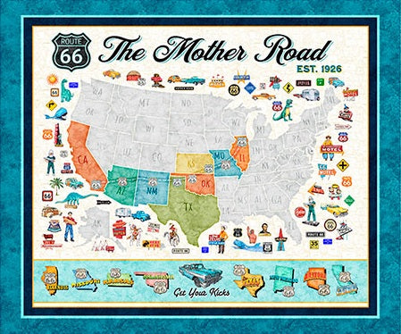 Fabric QT The Mother Road Map Get Your Kicks 2026 Panel 31666-X