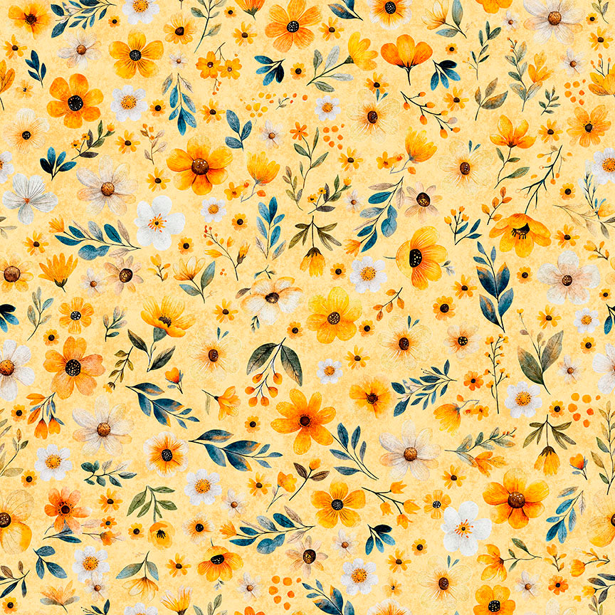 Fabric QT Yellow Floral Buzz Buzz Buzz by the Quarter Yard 31704-S