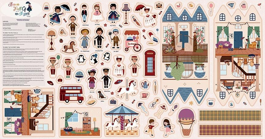 Fabric Riley Blake A Spoonful of Sugar Mary Poppins Storybag Felt Panel FT17088-PANEL