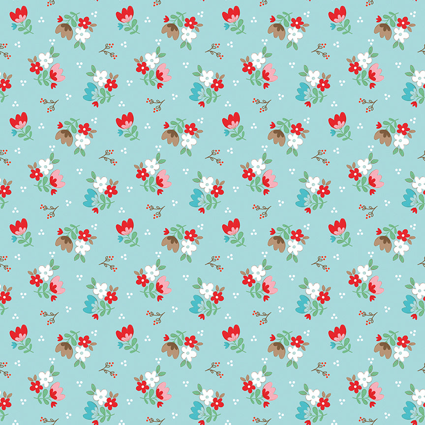 Fabric Riley Blake Aqua Floral Whimsical Woodland by the Quarter Yard C17642-AQUA