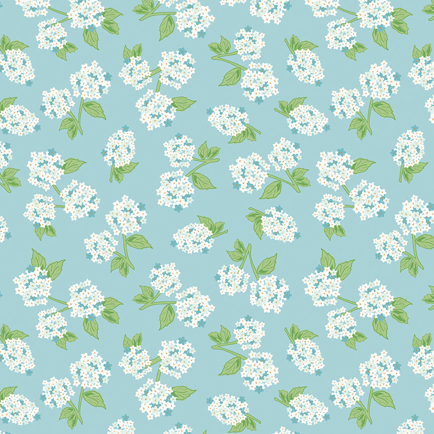 Fabric Riley Blake Aqua Hydrangeas Correspondence by the Quarter Yard C17564-AQUA