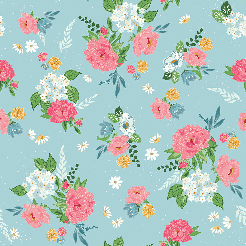 Fabric Riley Blake Aqua Main Correspondence by the Quarter Yard C17560-AQUA