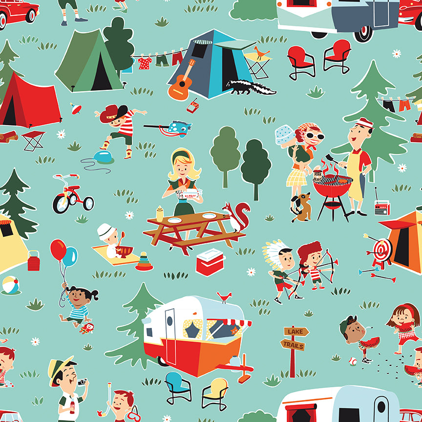 Fabric Riley Blake Aqua Main Happy Haven by the Quarter Yard C17620-AQUA