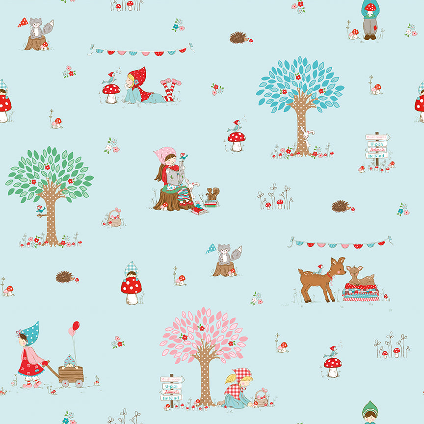 Fabric Riley Blake Aqua Main Whimsical Woodland by the Quarter Yard C17640-AQUA