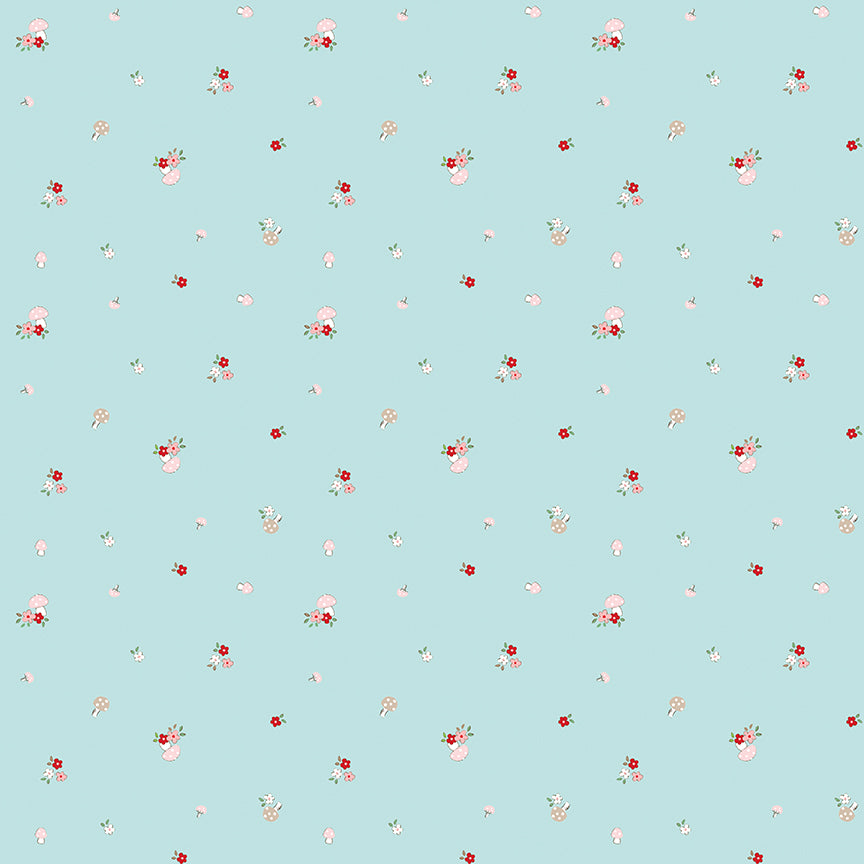 Fabric Riley Blake Aqua Mushrooms Whimsical Woodland by the Quarter Yard C17644-AQUA