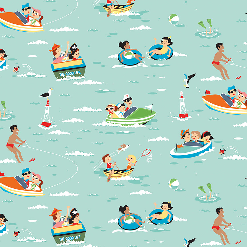 Fabric Riley Blake Aqua The Good Life Happy Haven by the Quarter Yard C17621-AQUA