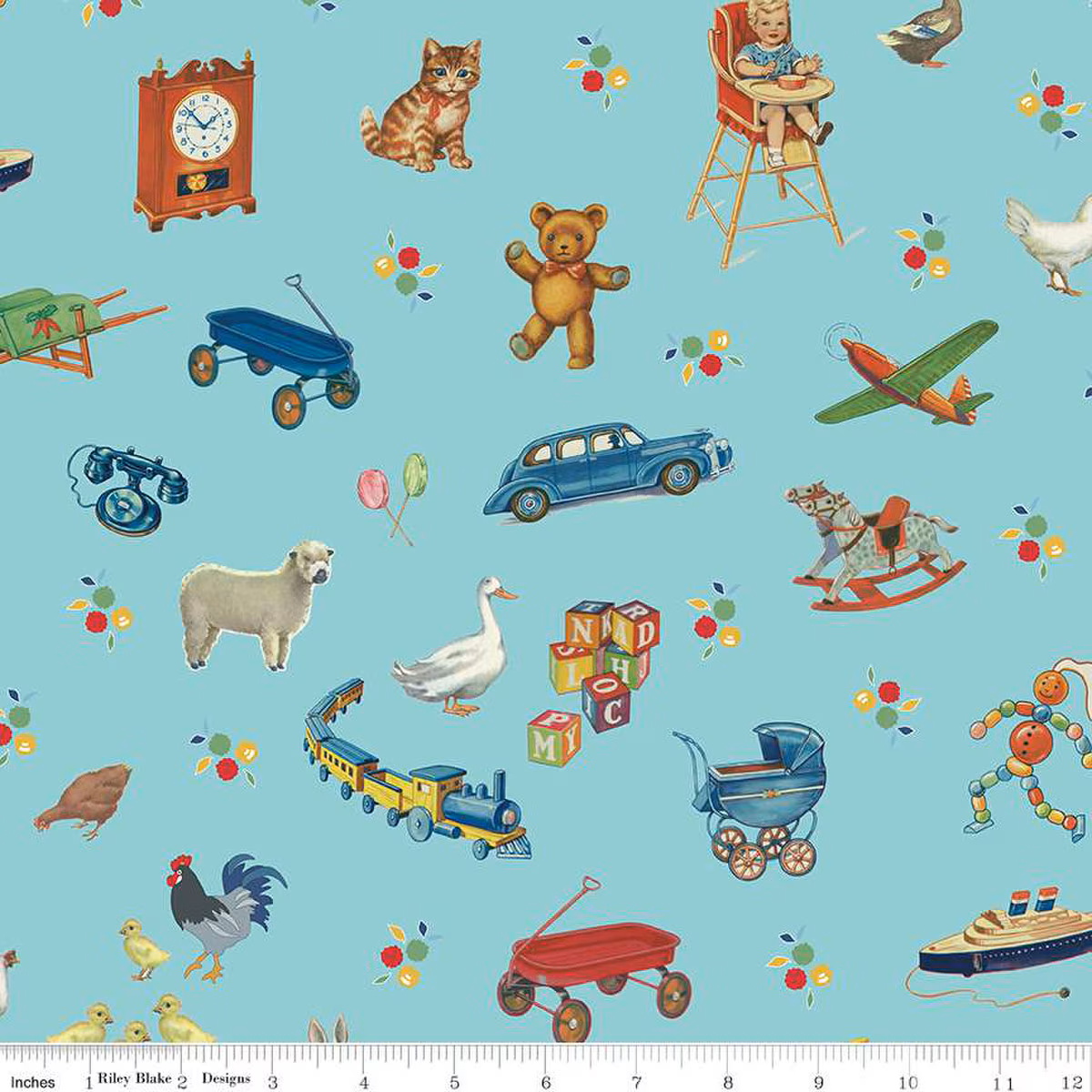Fabric Riley Blake Aqua Toys Simple Pleasures by the Quarter Yard CD16656-AQUA
