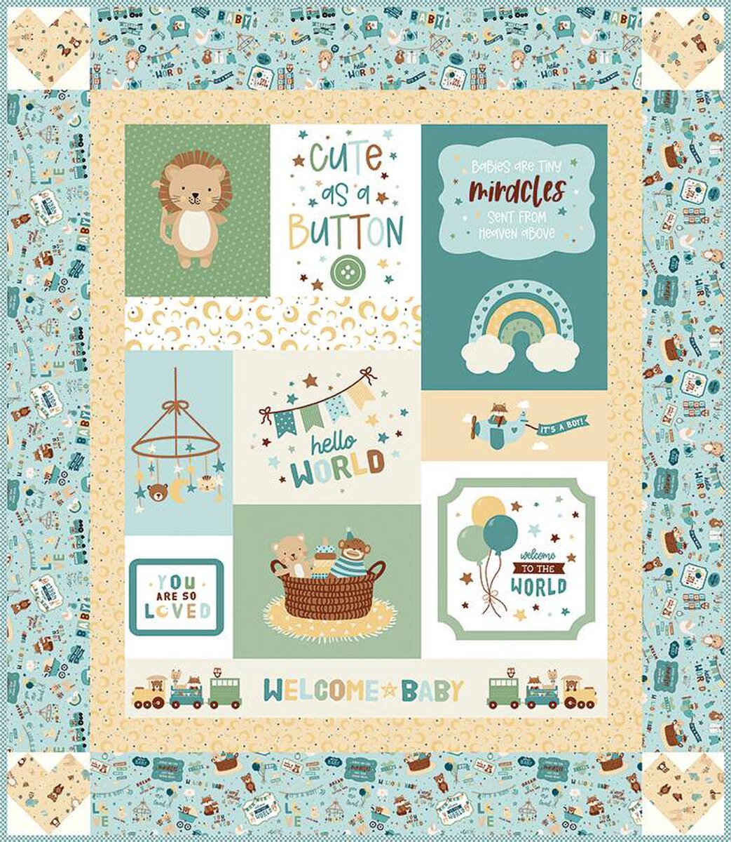 Fabric Riley Blake Baby Boy Cute as Button Panel Quilt Kit KT-16760