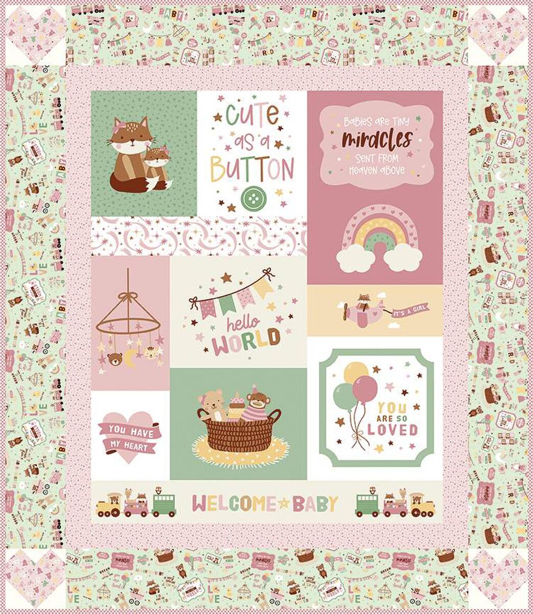 Fabric Riley Blake Baby Girl Cute as a Button Panel Quilt Kit KT-16770
