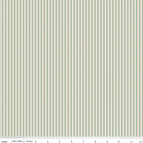 Fabric Riley Blake Basics Ivory/Sage 1/8" Stripes by the Quarter Yard C505-SAGE
