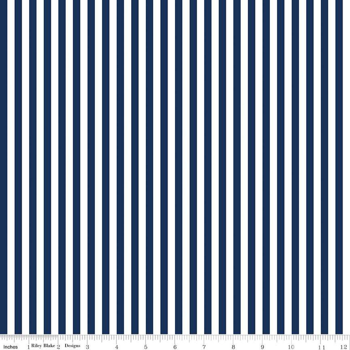 Fabric Riley Blake Basics White/Navy 1/4" Stripes by the Quarter Yard C555-NAVY