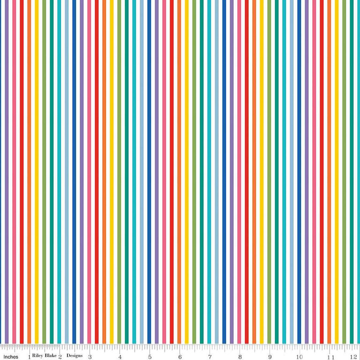 Fabric Riley Blake Basics White/Rainbow 1/8" Stripes by the Quarter Yard C495-RAINBOW