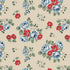 Floral pattern with blue, red, and white flowers on a beige background