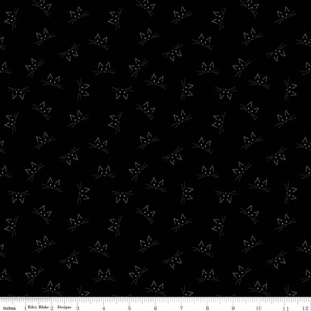 Fabric Riley Blake Black Cat Face Blackout by the Quarter Yard C16248-BLACK