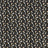 Pattern of small white animals with red bows on a black background with orange stars.