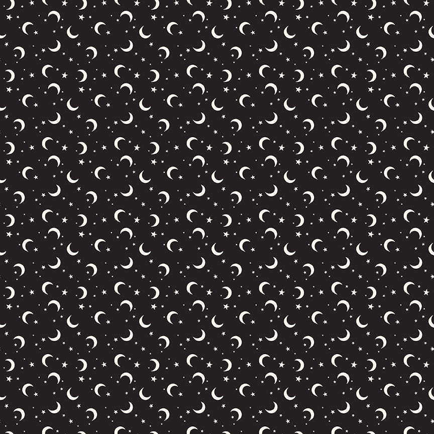 Fabric Riley Blake Black Moon & Stars Glow in the Dark Frank and Friends by the Quarter Yard GC17477-BLACK