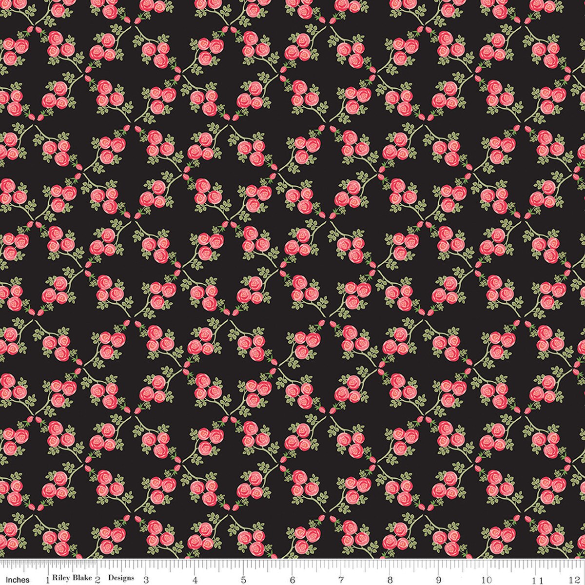 Fabric Riley Blake Black Trellis Front Porch by the Quarter Yard C17211-BLACK