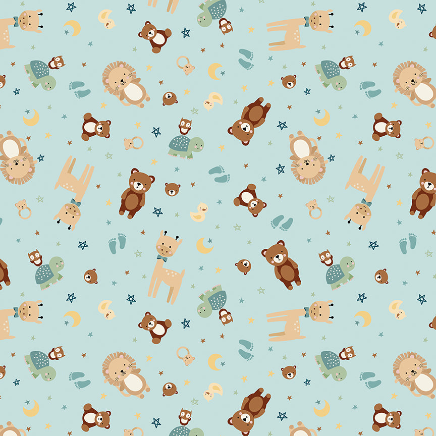 Fabric Riley Blake Blue Animal Toss Baby Boy Designer Flannel by the Quarter Yard F17500-BLUE