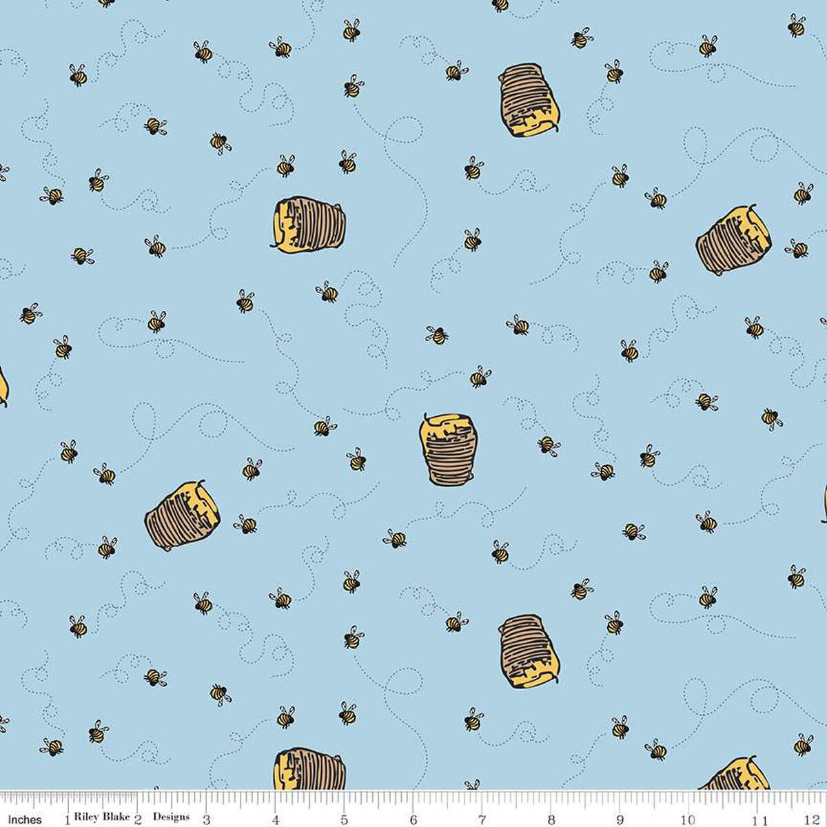 Fabric Riley Blake Blue Bees Winnie the Pooh by the Quarter Yard C17004-BLUE