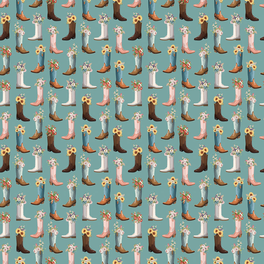 Fabric Riley Blake Blue Boots Cowgirl by the Quarter Yard C17484-BLUE